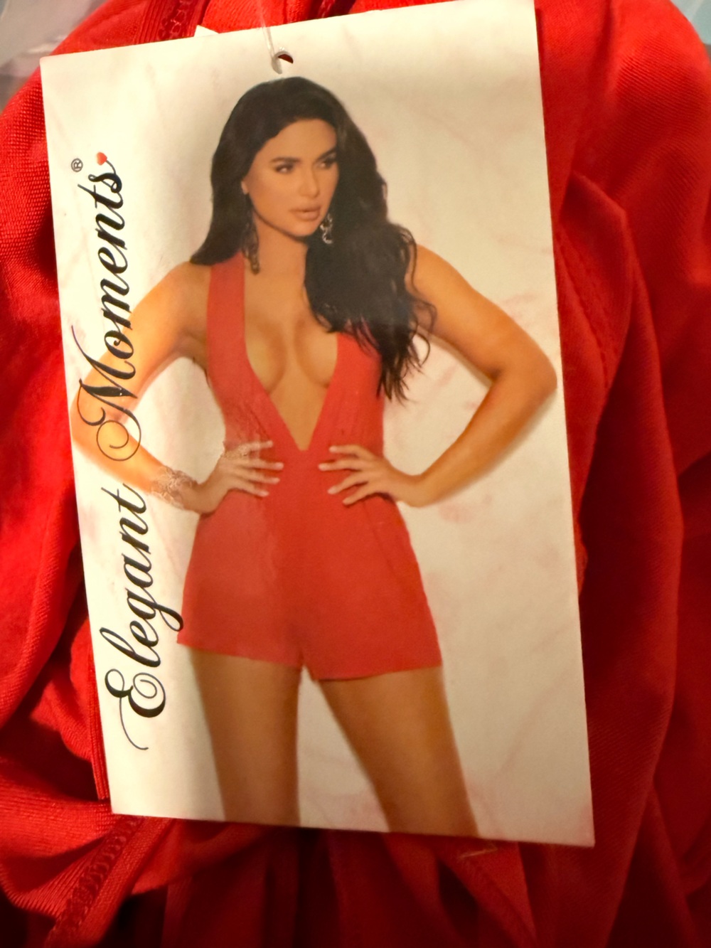 NWT Elegant Moments Women's Red Plunge Sleep Romper, Size XL